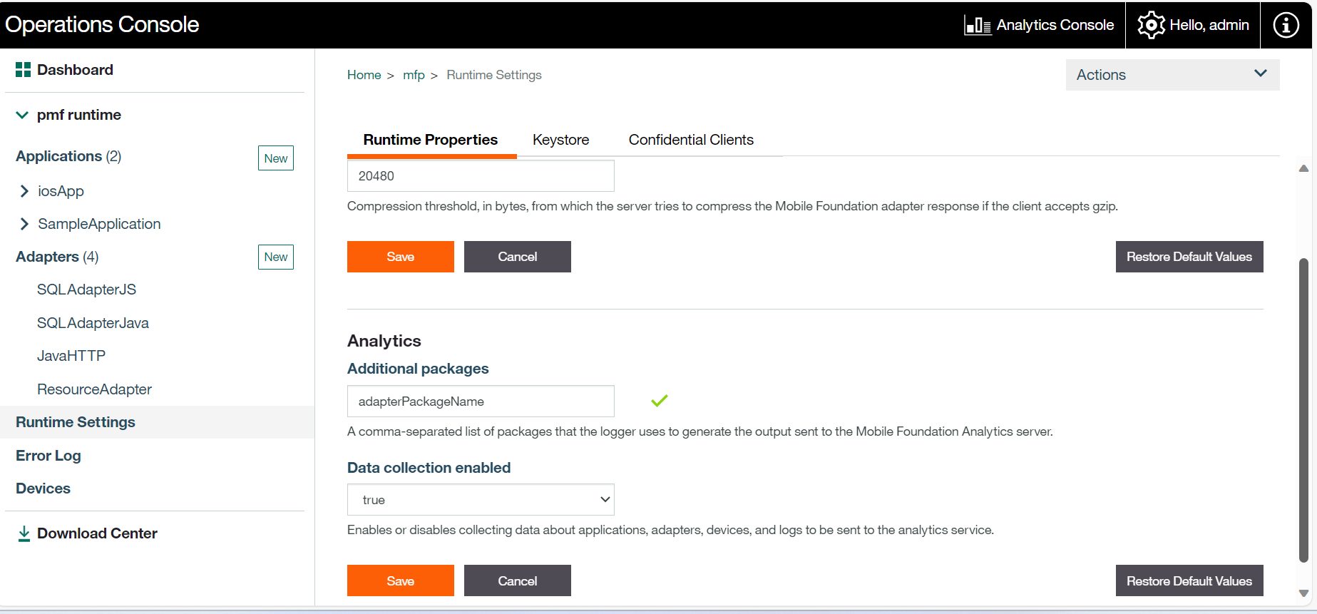 Log filtering from the console