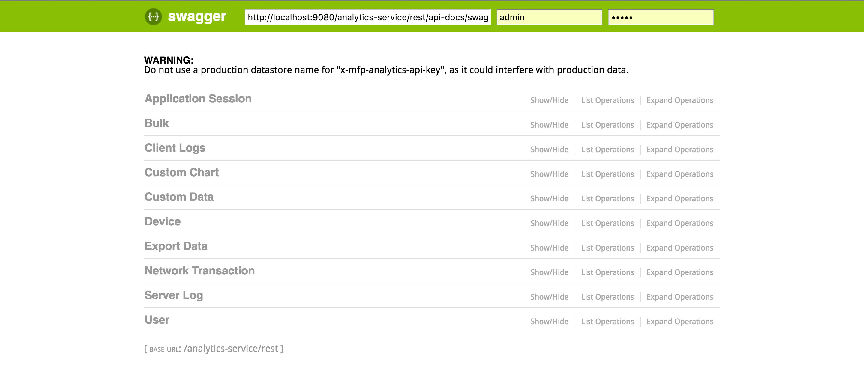 Persistent Mobile Foundation Analytics Swagger Docs UI