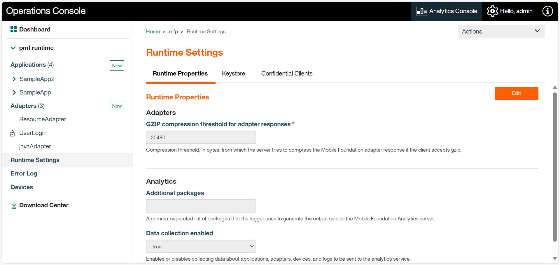 Enable or disable analytics support in the console