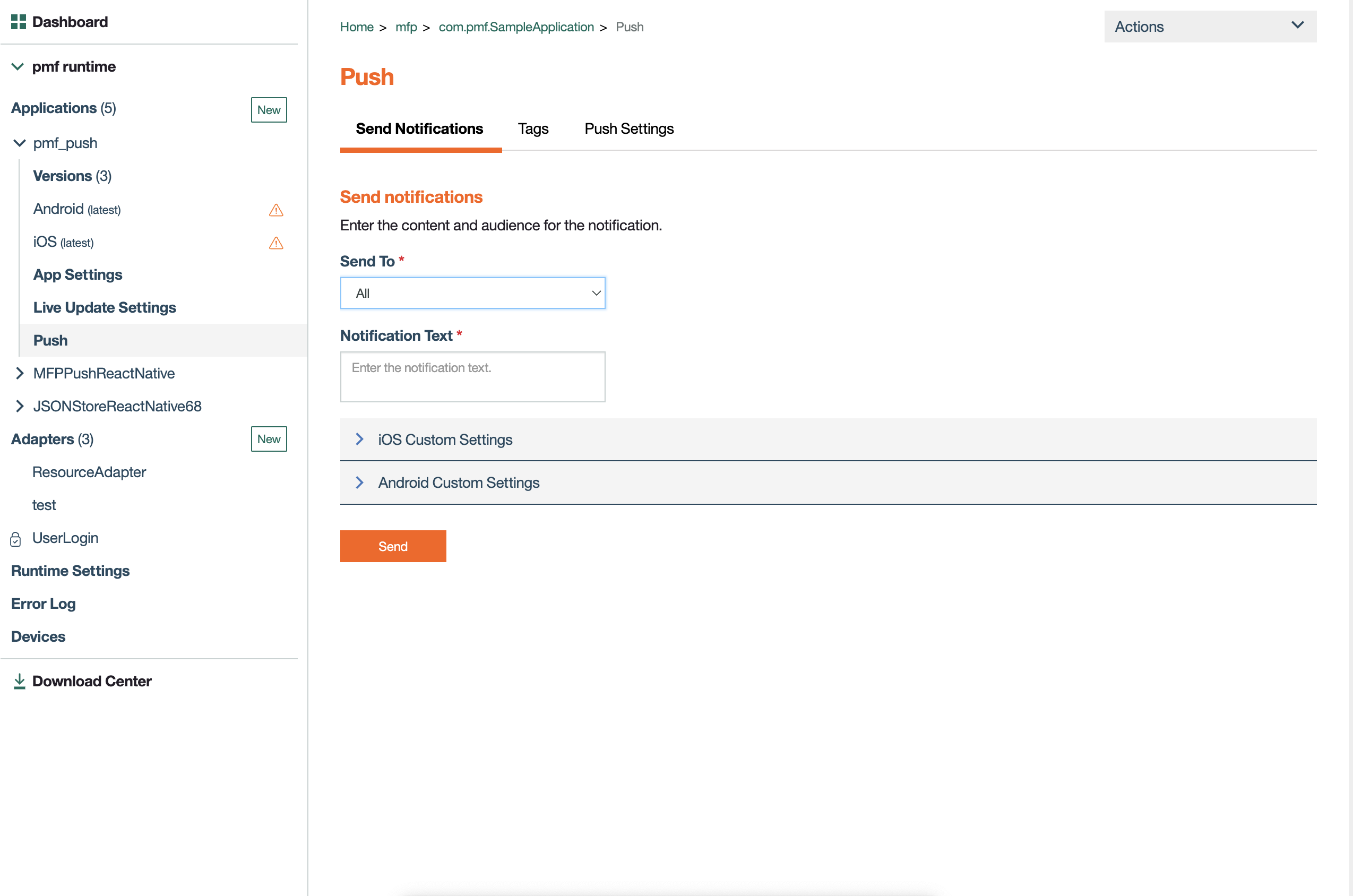 Setting notification type for iOS silent notifications in the PMF Operations Console