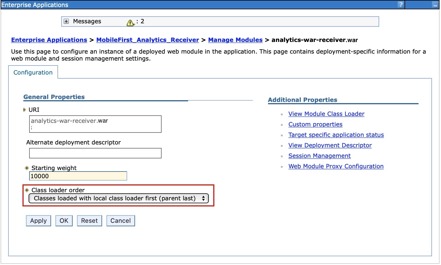 Analytics module in WebSphere