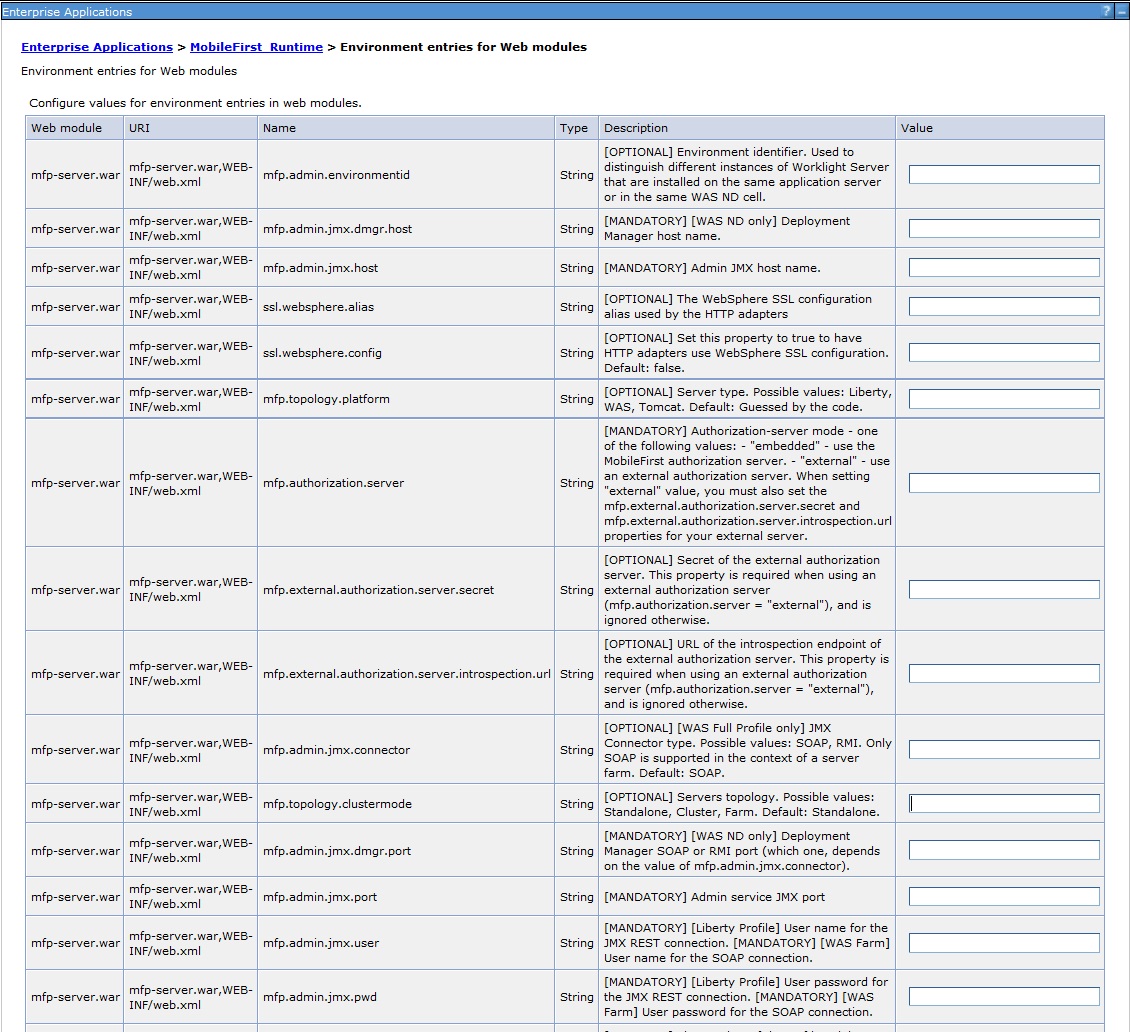 JNDI environment entries in WebSphere