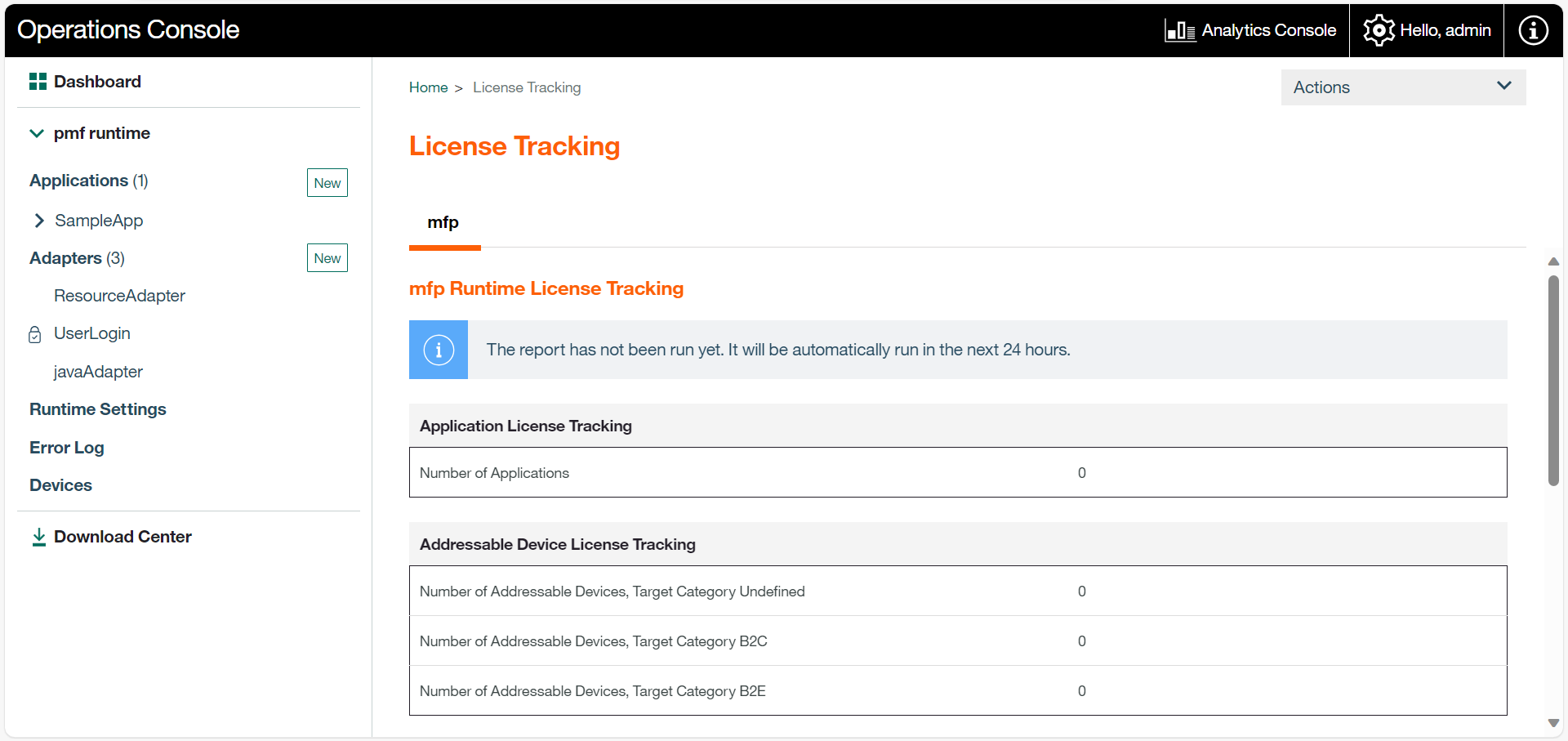 Image of license tracking screen