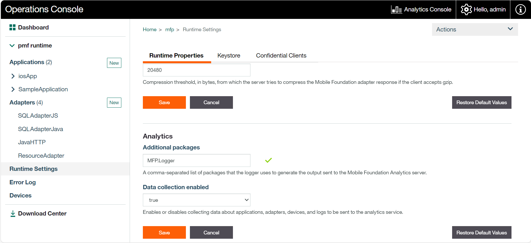 Log filtering from the console