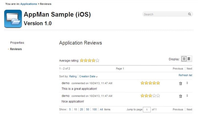 Reviews of application versions