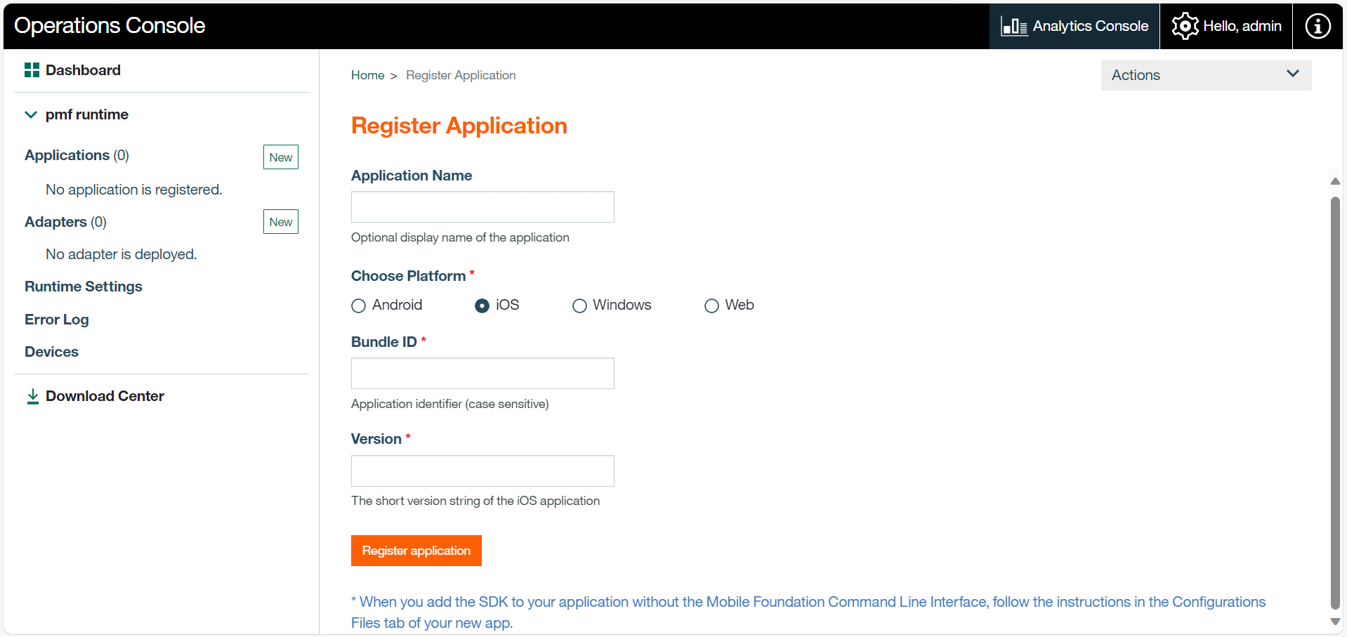 Image of application registration screen